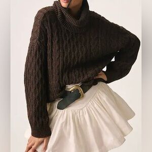 Anthropologie Chocolate Brown Cable Turtleneck Sweater